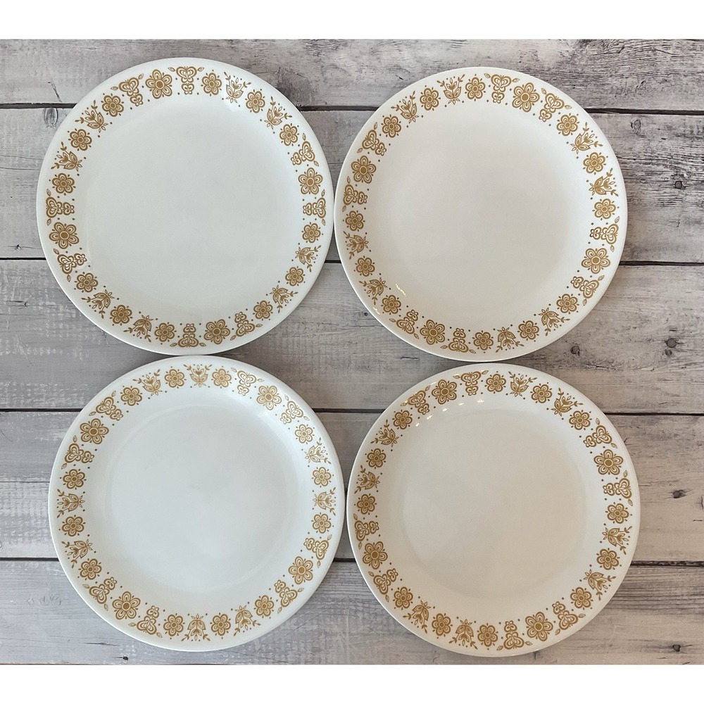 Corelle Butterfly Gold Dinner Plates 10 1/4" Set Of 4 White Floral Lot #2